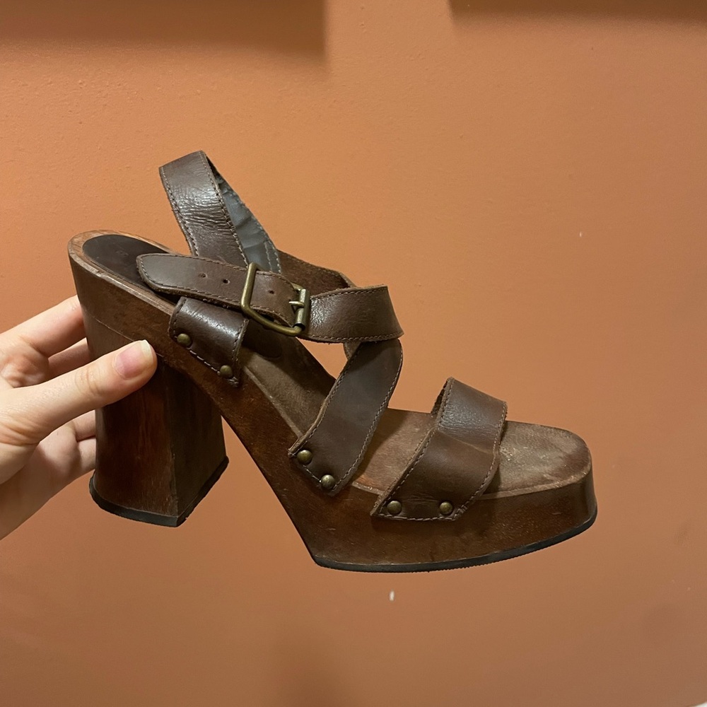 Vintage Brown Leather Platform Sandals